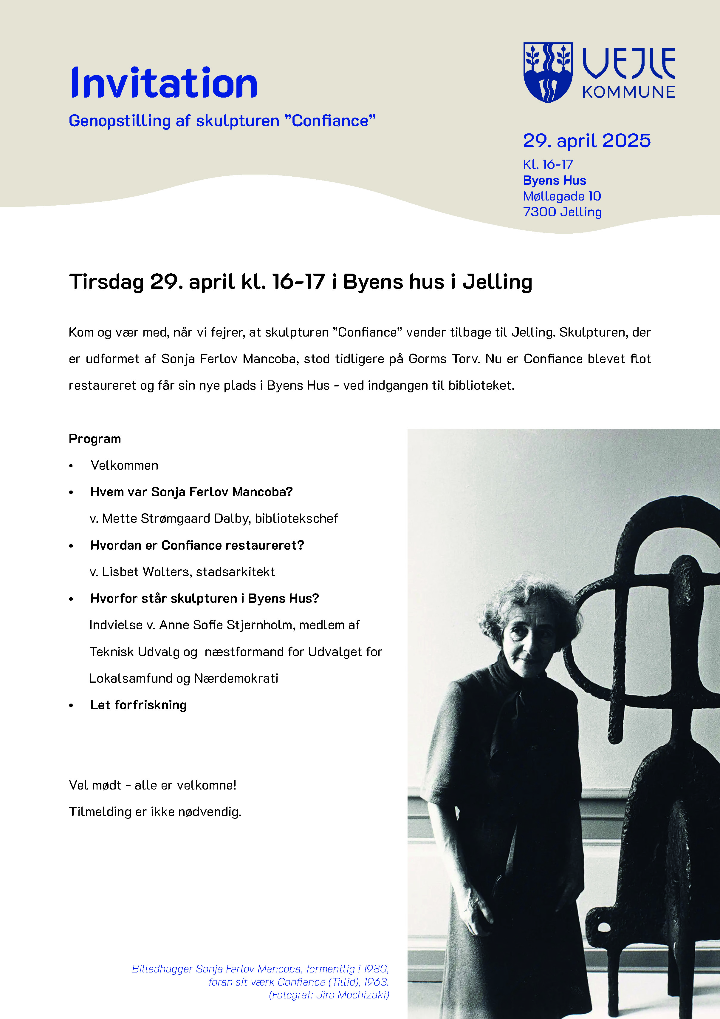 Invitation - vi indvier skulpturen Confiance i Byens Hus